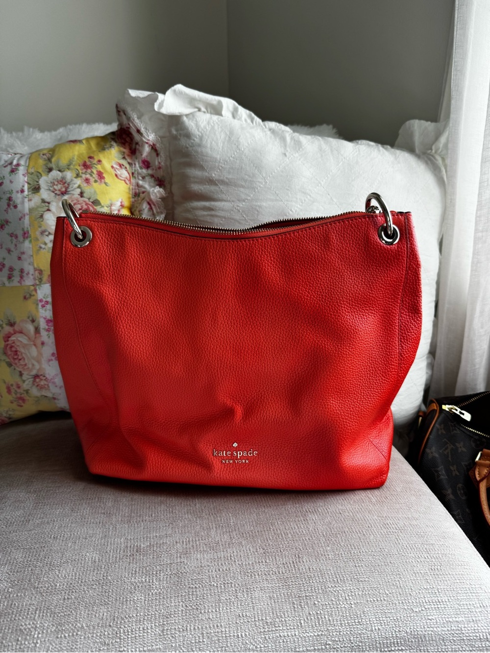 kate spade orange coral red Pebbled Leather Shoulder Bag